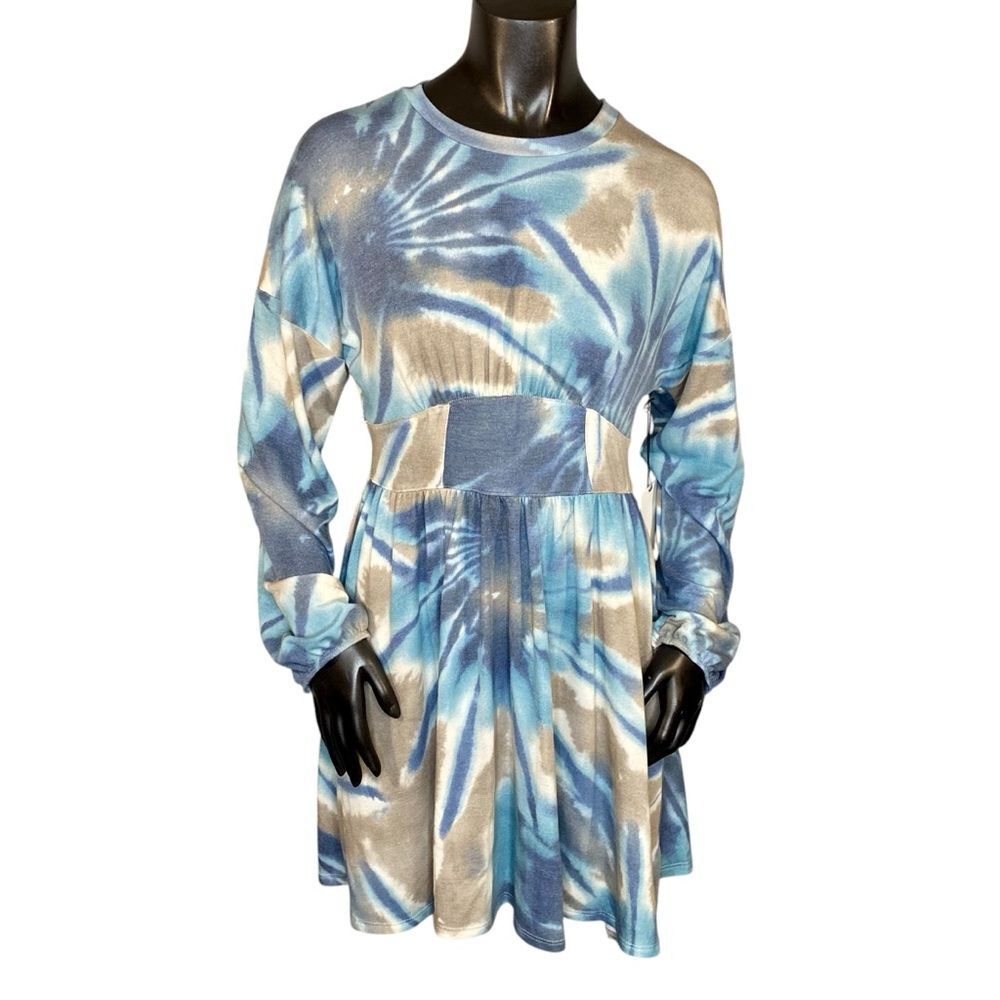 Whiteroom & Cactus NWT Knit Dress Long Sleeve Mini Tie Dye A Line Size Medium